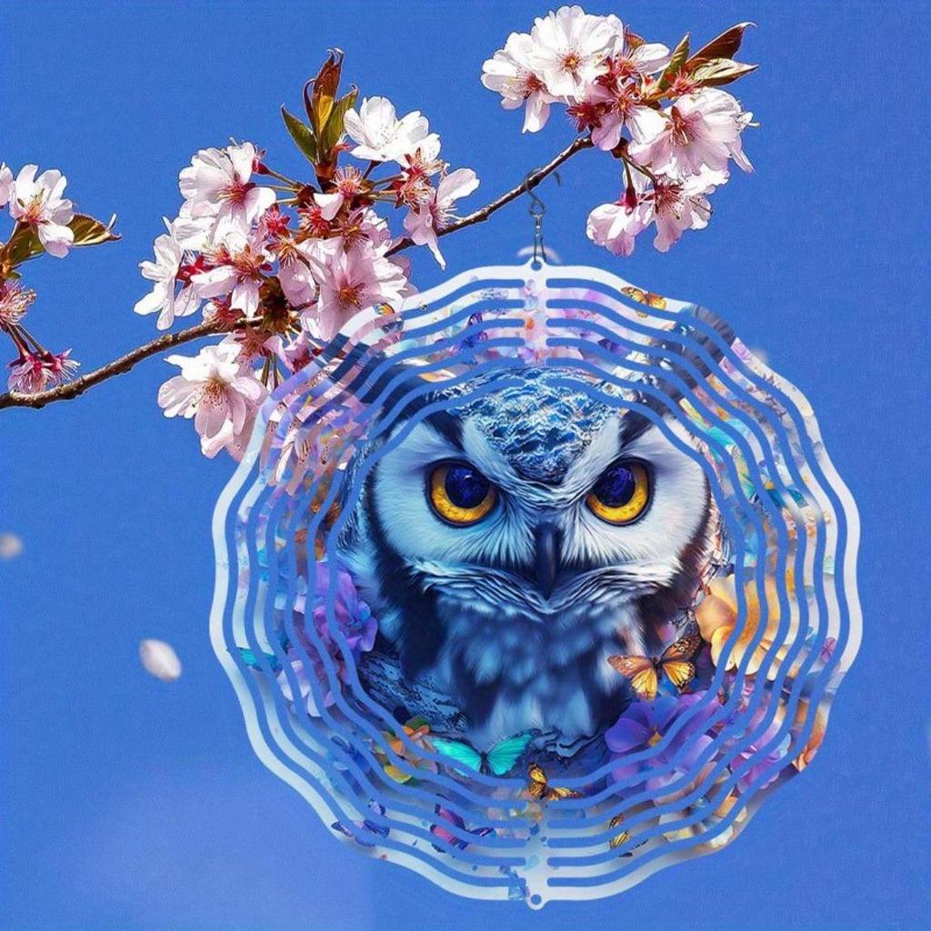 Colorful Owl and Floral Metal Wind Chime for Outdoor Garden Decor with 360 Rotating Hook Durable Patio Yard Porch Ornament No Electricity Needed