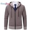 Повседневная вязаная модная куртка в клетку с длинными рукавами, толстая куртка-свитер с капюшоном, мужской трендовый кардиган
