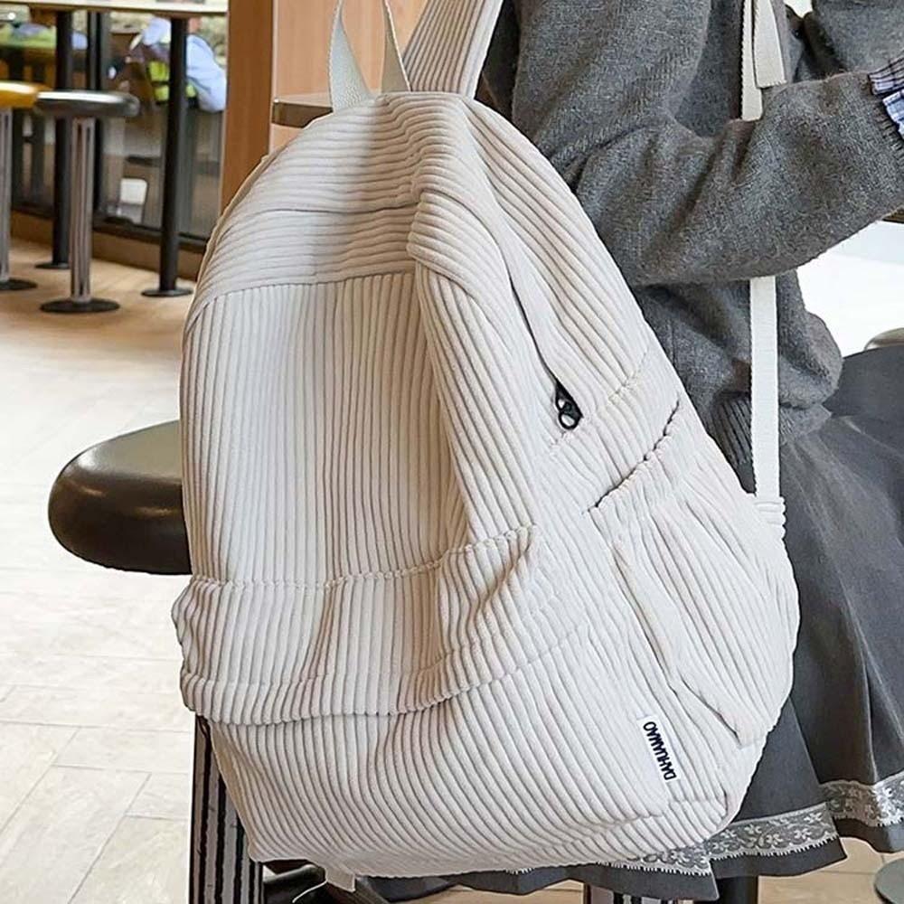 Large Capacity Corduroy Backpack Lightweight Casual Students Daypack Solid Color School Bag Kids