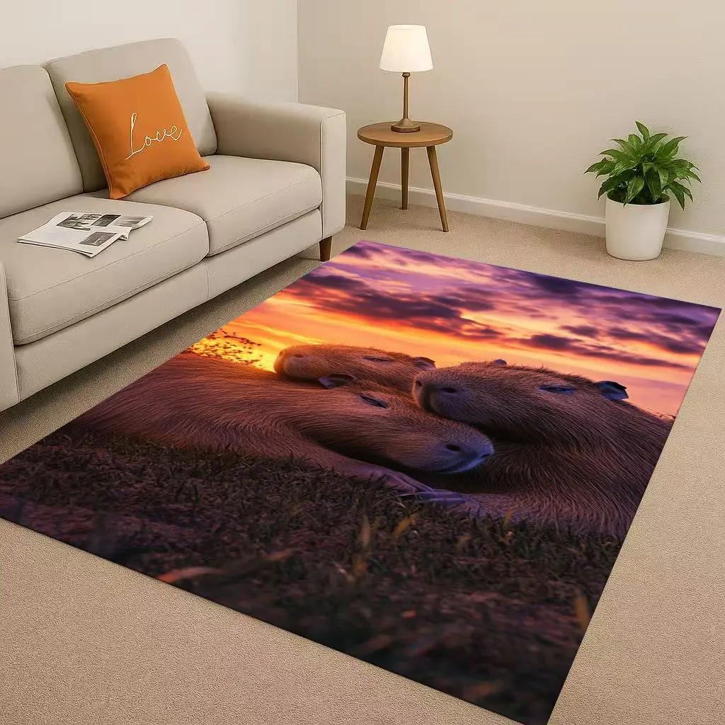 3D Cute Capybara Art Cartoon Living Room Non-Slip Area Rug Soft Carpet for Bedroom Playroom Sofa , Easy Clean Home Decor Doormat