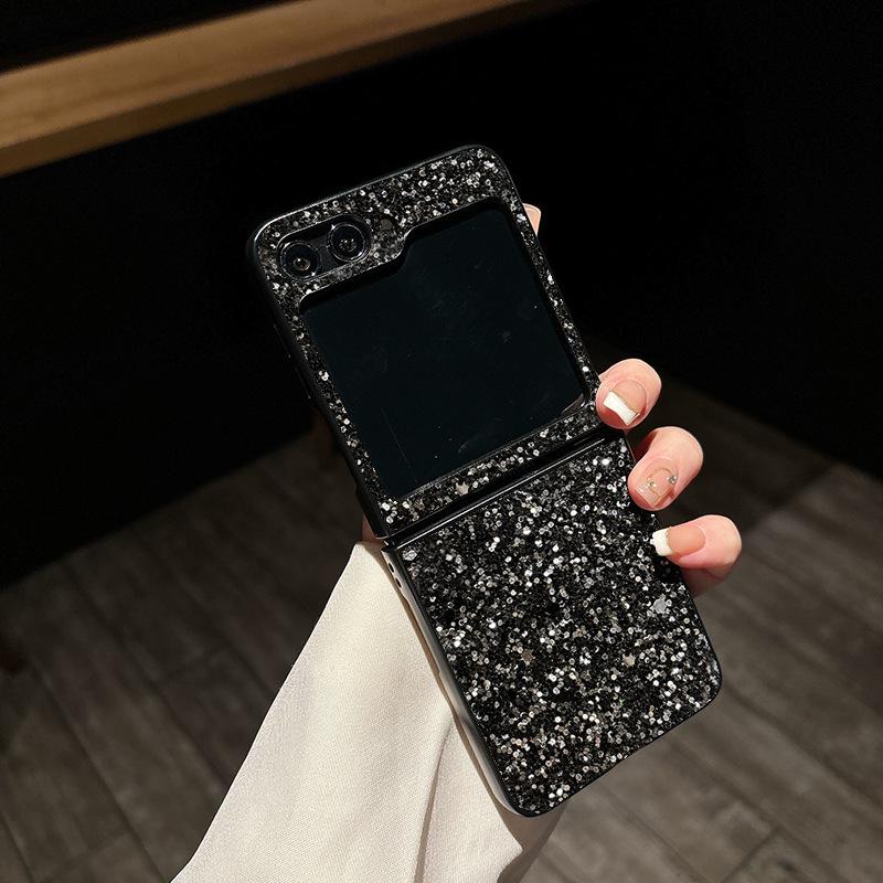 Черный матовый жесткий чехол с блестками «Звездное небо» для Samsung Z Flip7/Z Flip6