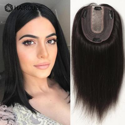 HAIRCUBE Remy накладные волосы из человеческих волос, средняя часть, черно-коричневые волосы для женщин с истонченными волосами, шелковая основа, зажим для наращивания волос 12 дюймов