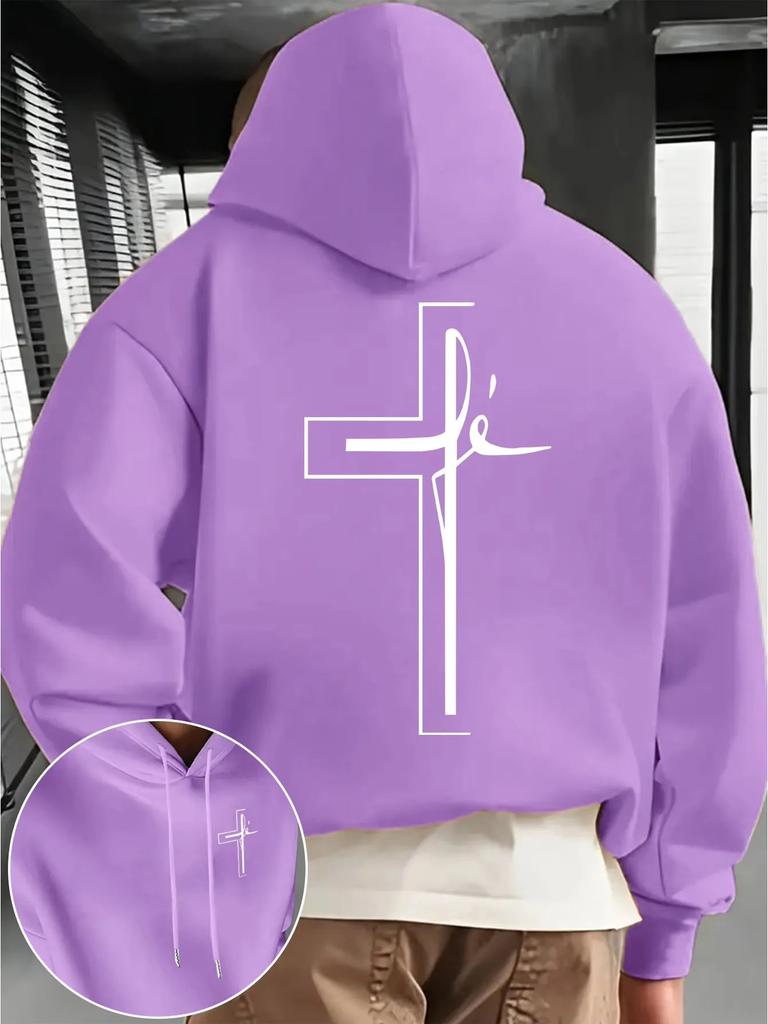 New autumn and winter men's and women's hooded sweatshirt with pockets, cross pattern print, comfortable and soft fabric