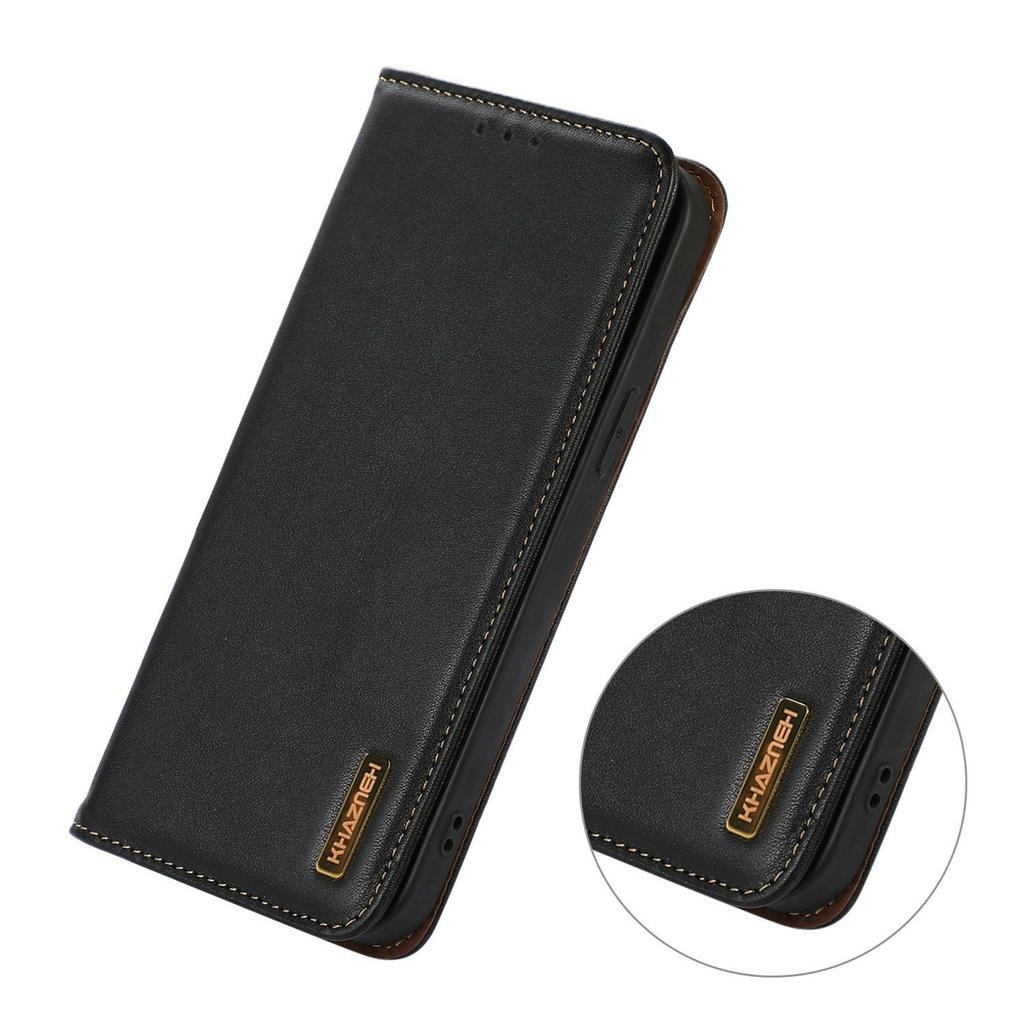 KHAZNEH For Motorola Moto G75 5G Case Genuine Cow Leather Wallet Phone Cover Nappa Texture
