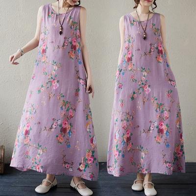 Настоящая летняя новинка хлопок и лен принт ретро литературный и художественный полнящий увеличенный безрукавный жилет платье средней длины для женщин