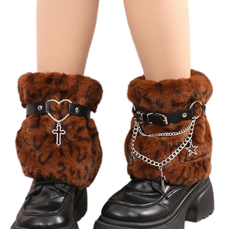Women Furs Leg Warmer Party Costumes Winter Furry Long Boot Cuffs Fuzzy Shoe Cover Holiday Festival Performances Play