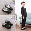 Spring and Autumn New Casual Lace-up Black Boy Leather Shoes Hollowed Out Feet Breathable British Korean Version of Small Children's Shoes