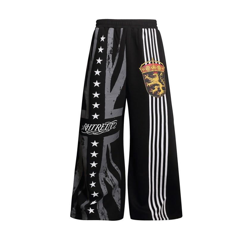 Mens Loose Fit Streetwear Joggers With Retro Geometric Print Breathable Cotton Blend Wide Leg Casual Pants Hip Hop Dance