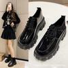 Black Round Head Mary Jane Shoes Children Thick Low Single Shoes Waterproof Table High Heels Lace-up Women's Shoes New