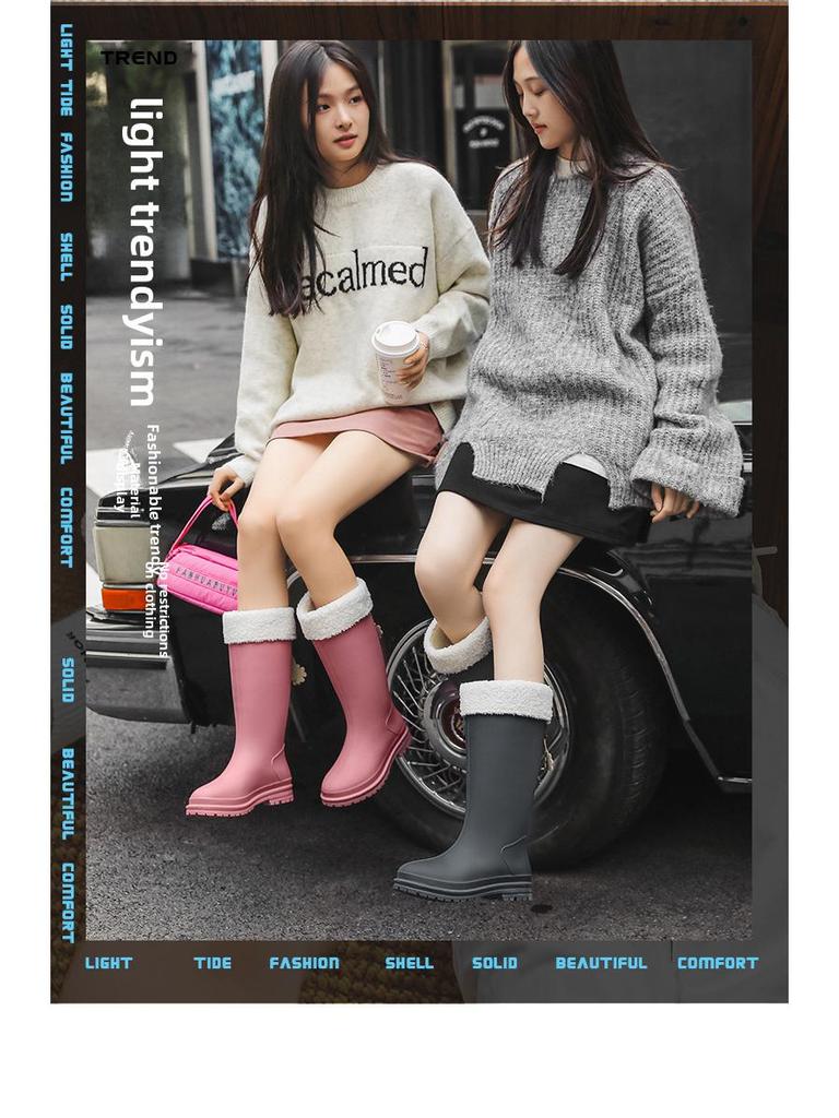 Женские резиновые сапоги в корейском стиле с бархатной подкладкой — теплые, удобные, износостойкие, с мягкой резиновой подошвой