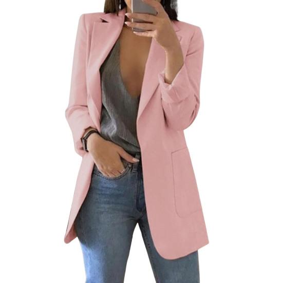 Women Suit Coat Lapel Long Sleeve Open Front Suit Jacket Solid Color Urban Style Spring Autumn Business Outerwear