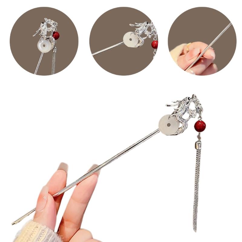 Elegant Fringed Hair Stick Chinese Hanfu Danglings Hairpin Barrettes NonSlip Chopsticks Dragon Hair Pin for Hair Styling