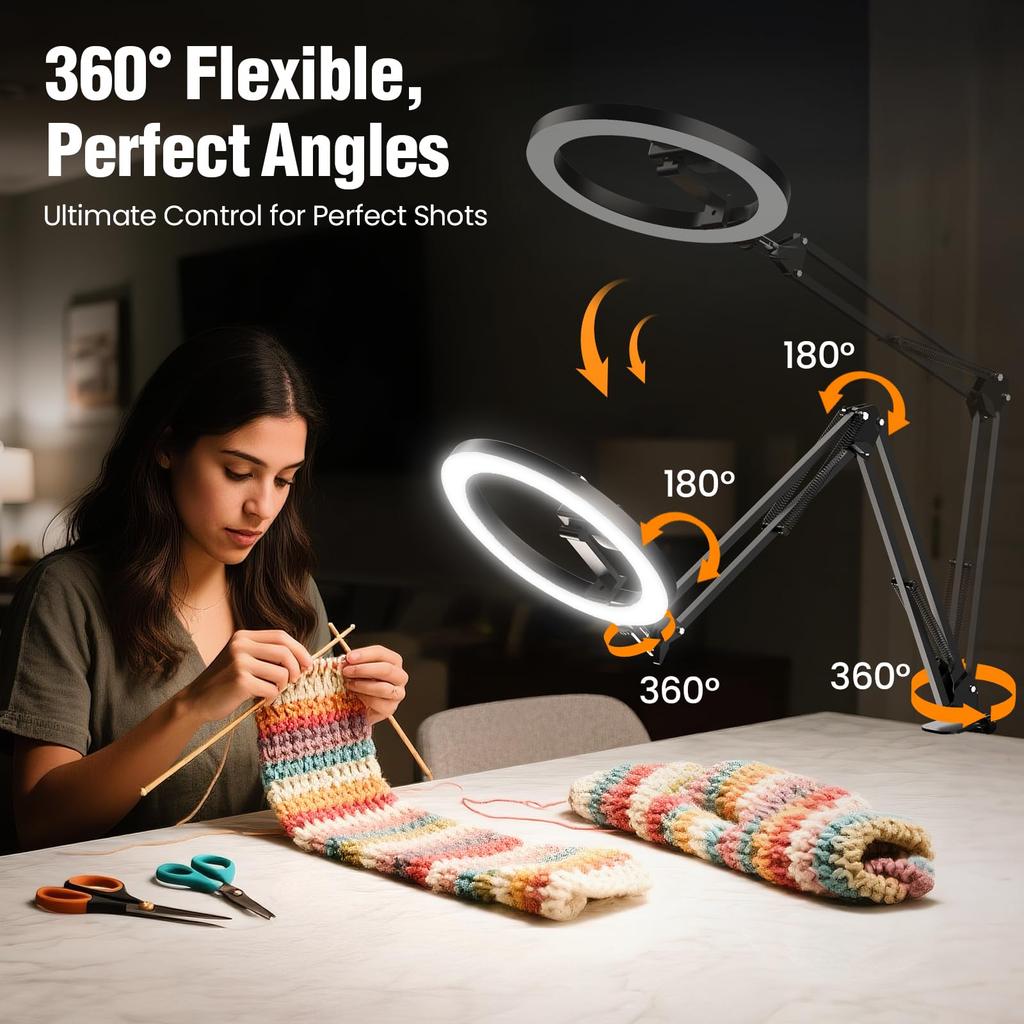LED Selfie Ring Light Phone Stand With Folding Arm Circle Fill Light Dimmable Photography RingLight For Video YouTobe Streaming