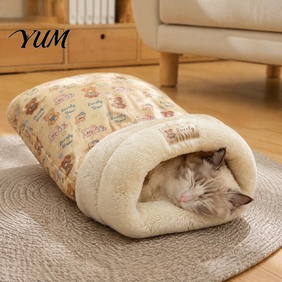 Cozy Cat Bed for Indoor Use Plush Sleeping Bag, Soft Pet Cave Bed, Fluffy Warm Bag Furry Companions Puppy Sack, Washable Snuggle Pouch Kittens