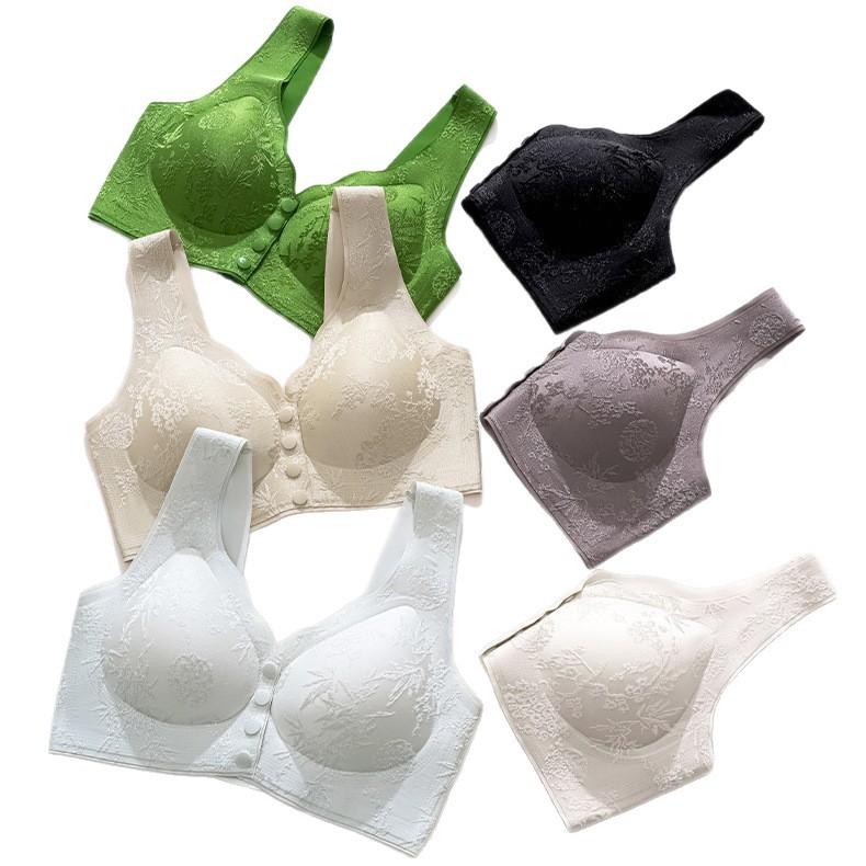 National style relief jacquard soft support underwear middle-aged and elderly thin gathering light and seamless front buckle fixed cup bra
