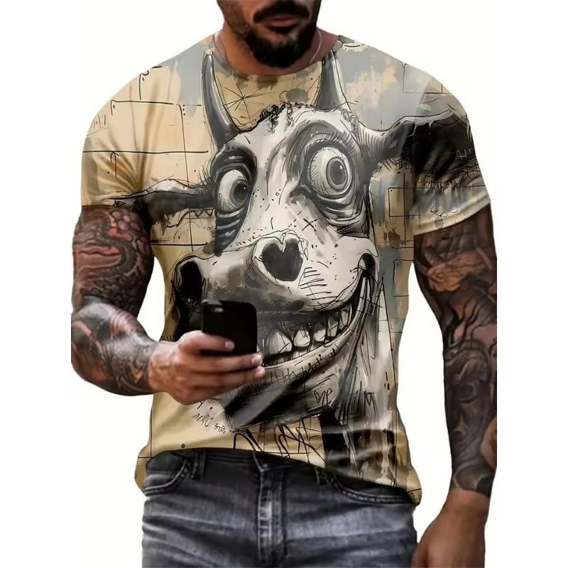 Смешная мужская футболка с принтом животных Повседневные футболки с коротким рукавом Свитеры с круглым вырезом Винтажные футболки Мужская свободная одежда Спортивная одежда