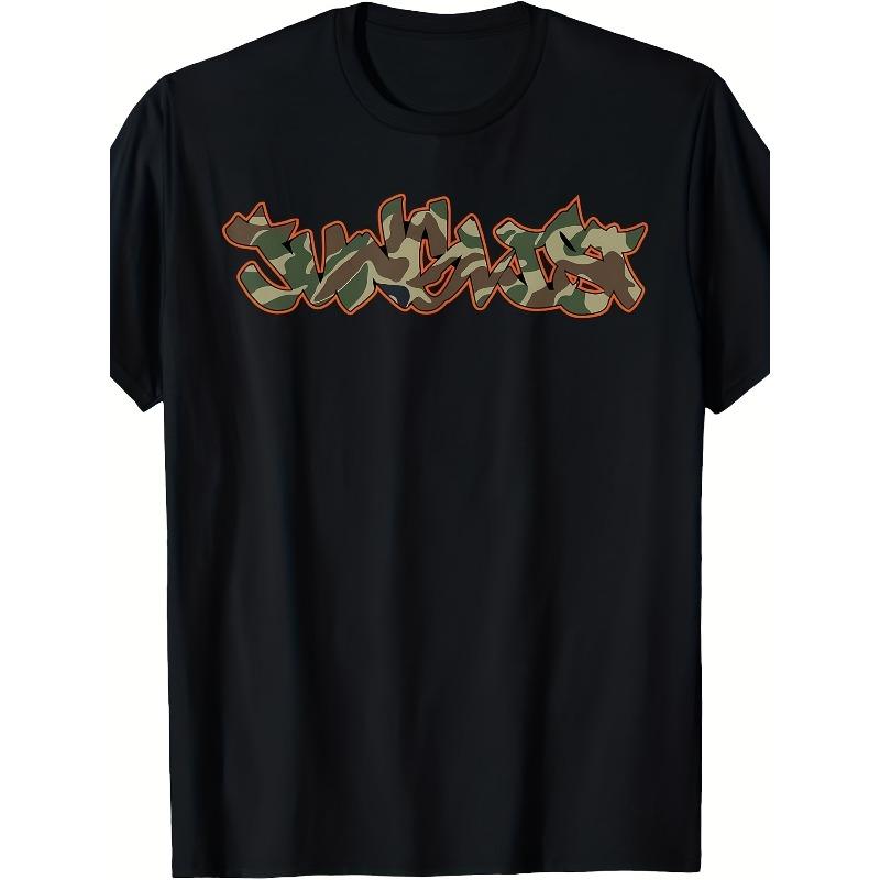 Мужская футболка Junglist Camo Graffiti DNB Drum N Bass Ретро Камуфляж Drum & Bass Музыкальный принт Короткий рукав для EDM Мероприятий Всесезонная