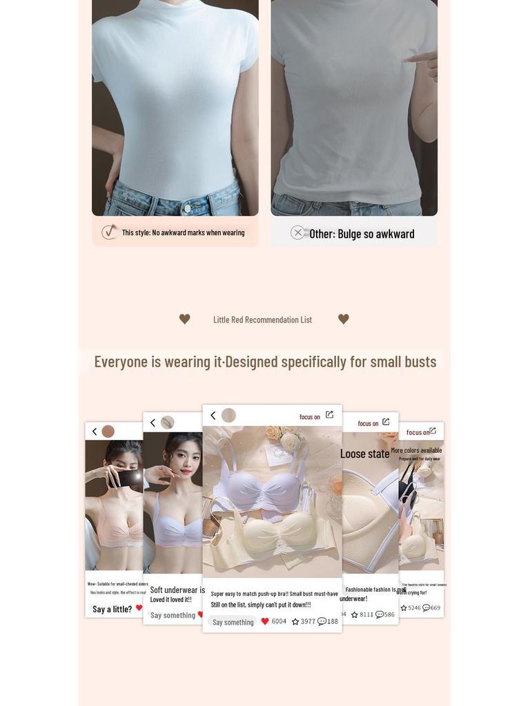 Cartoon Chest Uplift Wire-Free Seamless Half Cup Padded Bra for Small Busts