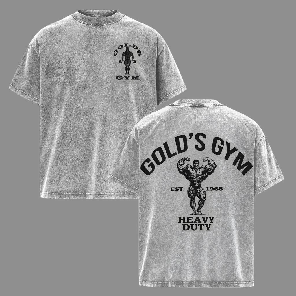 Men's Heavyweight Gold Gym Oversized Washed Crew Neck Gym T-Shirt - Premium Athletic