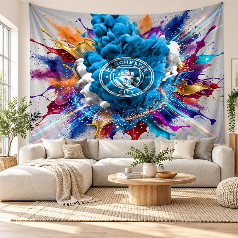 Manchester City Wall Tapestry, Soft Fabric Wall Hanging, Decorative Backdrop For Bedroom Home Wall Art