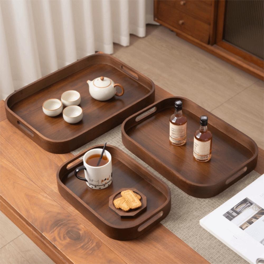 Rectangular Walnut Tea Tray Hollowed-out Handle Breakfast Serving Tray Tea Serving Plate Desserts