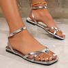 Fashion Rome Shoes for Women 2024 Hot Sale Ankle Strap Women's Sandals Summer Pinch Toe Outdoor Casual Beach Flat Large Size Sandals
