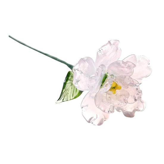 Hand-Blown Glass Flower Decoration with Wire Stem Handmade Colored Glaze Floral Figurine Home Living Room Office Table Flower Vase Ornament