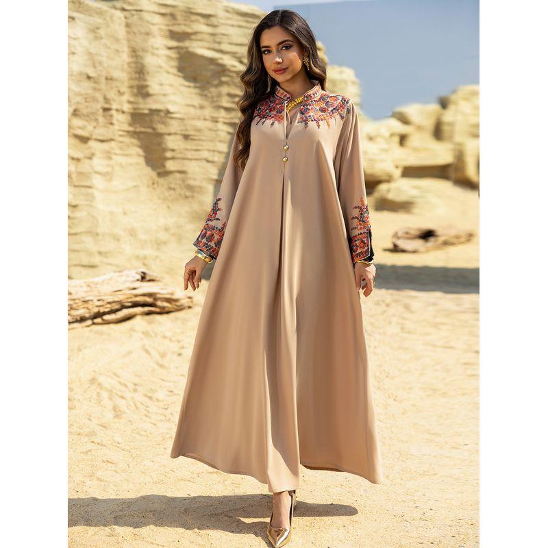 Women V-neck Design Robe Spring/Summer Fashion Ins New Dubai Embroidery Embroidery Morocco Dress Dress