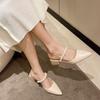 Korean Version of Fashion Bag Head Thick Heel Pointed Low Heel Shoes 2025 Summer New Pearl Word with Flat Bottom Cool Slippers Women