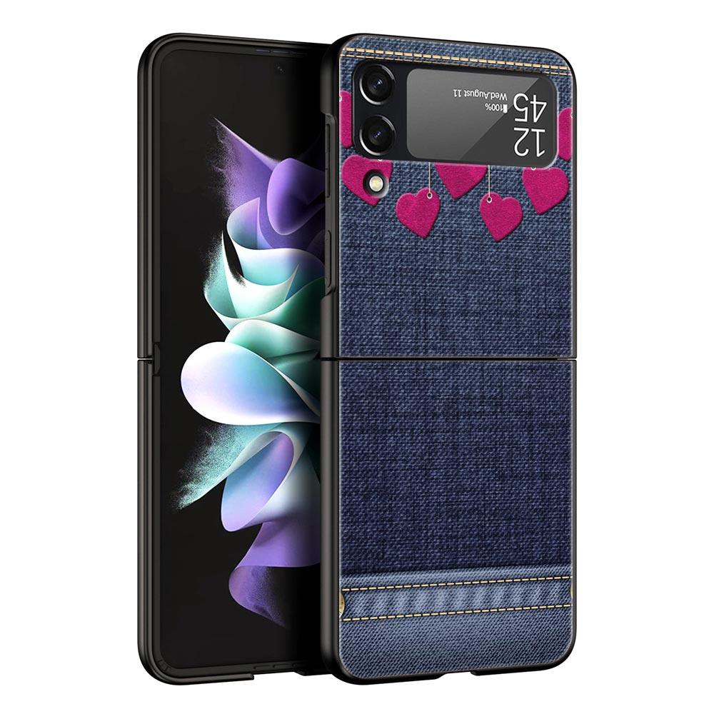 Жесткий чехол для телефона из ПК с кожаным рисунком для Samsung Galaxy Z Flip 7 6 5 4 Черная крышка для Galaxy Z Flip 3 Складной чехол Shell