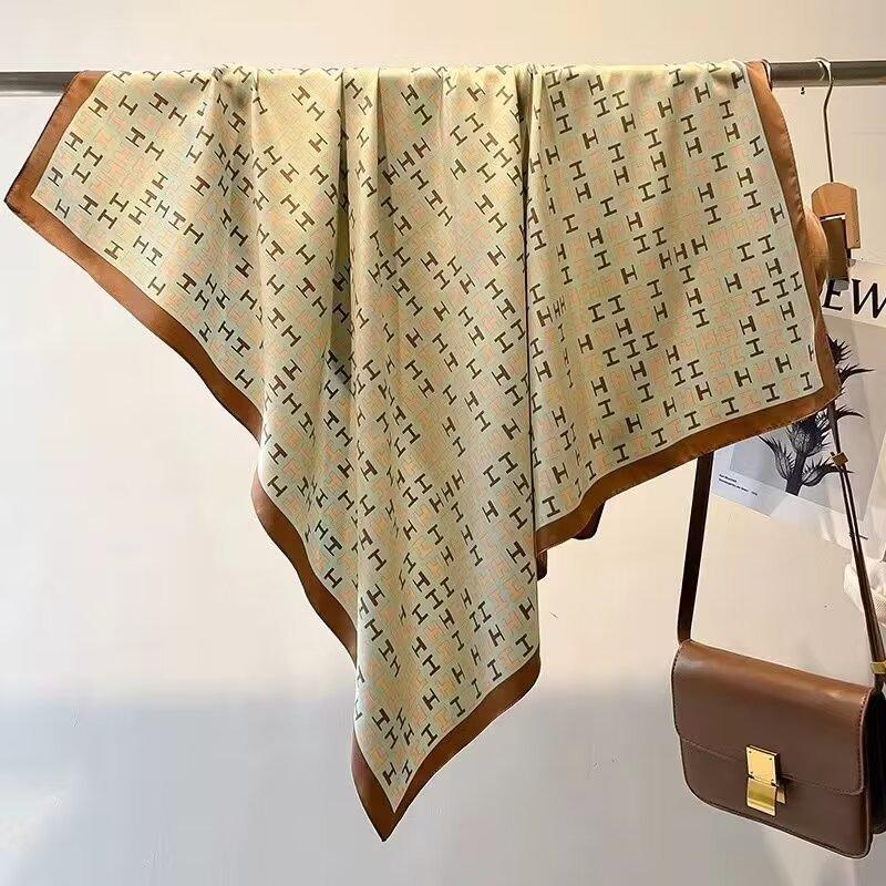 Women'S Spring And Autumn New Cotton Linen Flower Letter Cotton Linen Herringbone Silk Scarf Square Scarf Professional Scarf Scarf