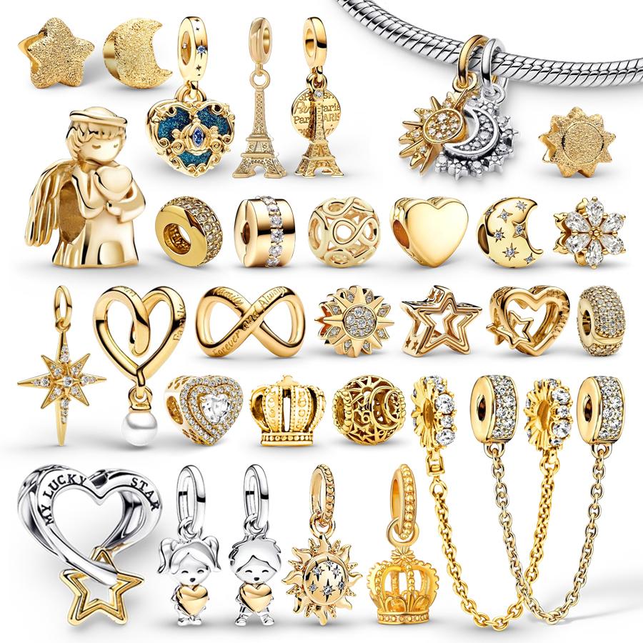 DIY Jewelry Gifts Sparkling Safety Chain Splittable Sun & Moon Lucky Star & Heart North Star Charm Beads Fit Original Bracelets