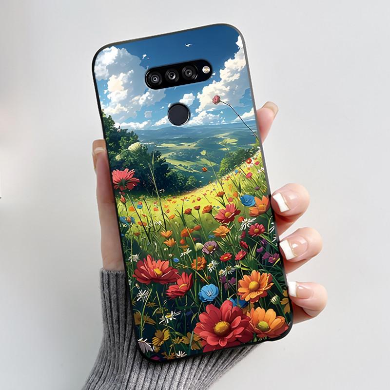 Soft Shockproof Phone Case For LG K50S Bumper Silicone Black Case New Design Viral Pattern Koi Shell Cute Colorful Cover
