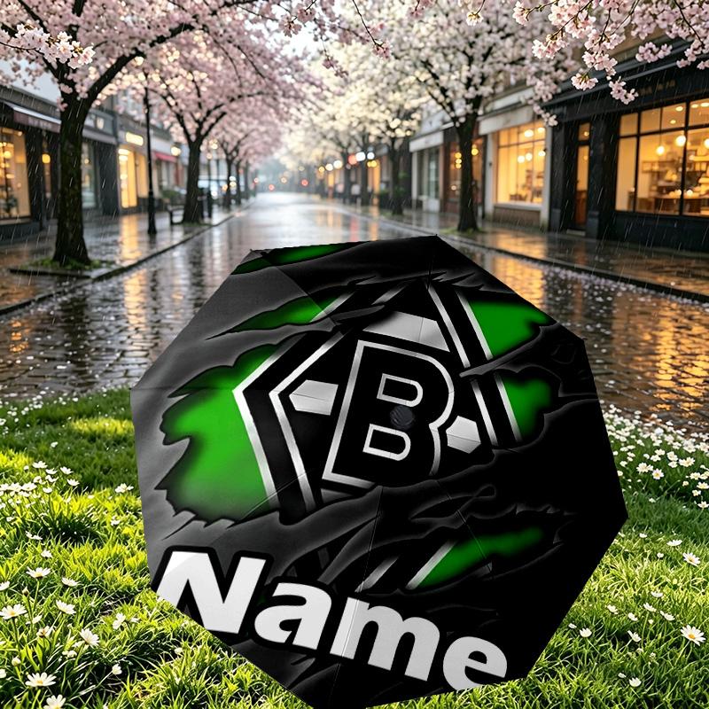 Custom Name Personalized Borussia Monchengladbach Print Umbrella, Auto Open Close, 8‑Rib Sturdy Frame, Commute Camping Hiking Use, Birthday Gift