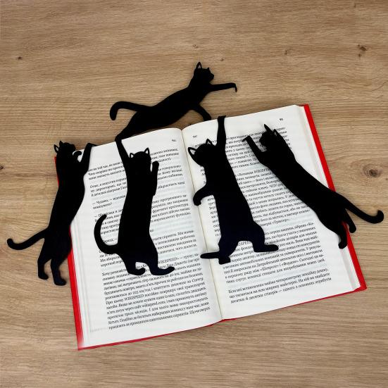 5 шт. Черная закладка для книг в форме кошки, металлическая закладка для страниц в форме кошки для книги