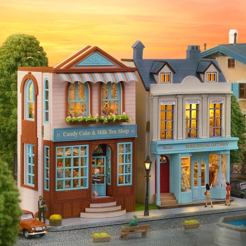 CUTEROOM Миниатюрный кукольный домик Деревянный набор для детей DIY Игрушка Магазин сладостей, тортов и молочного чая Идеальный подарок (D013)
