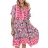 Summer Women's Dress V-Neck Dresses Fashion Loose Bohemian Printed Short Dresses