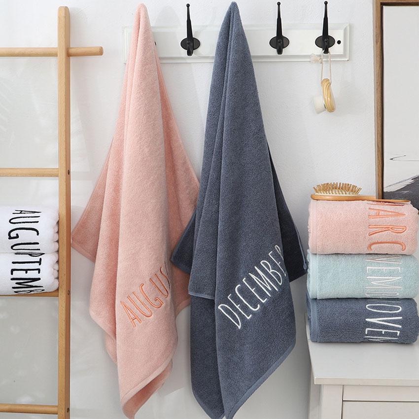 100% Cotton Towels Set Face Towel Bath Towel 3 Colors 12 Month Letters Embroidery Bathroom Modern for Adults Kids Toalla De Cara
