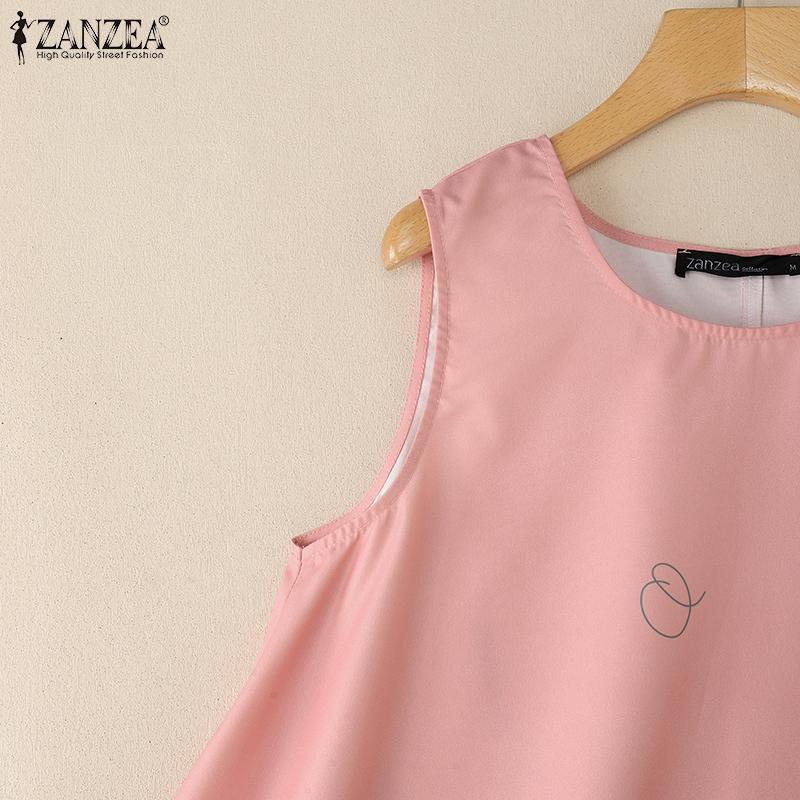 ZANZEA Женские повседневные летние майки без рукавов с круглым вырезом и принтом