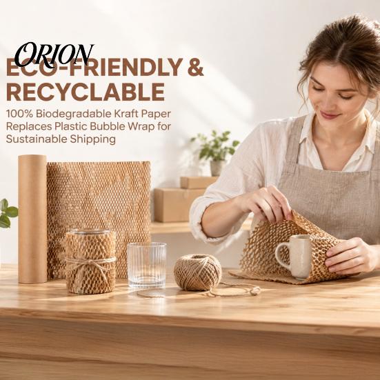 Protective Cushioning for Vases Honeycomb Packing Paper Roll, Fragile Items Shock Absorbing Packaging Wrapping Ceramics Supply, Sustainable