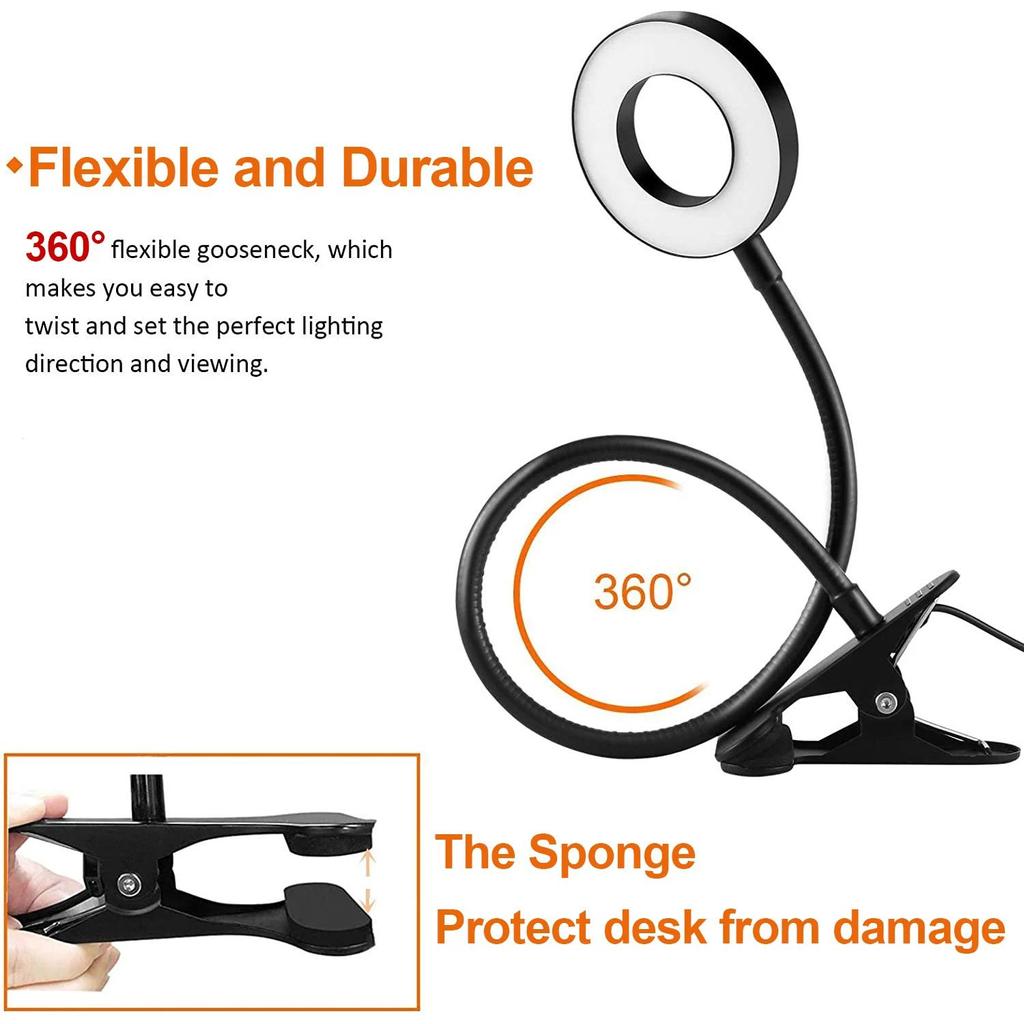 Складная настольная лампа на 360°, защита глаз, студенческая настольная лампа, анти-синий свет, зажимная лампа, зарядка через USB, лампа для чтения с регулируемой яркостью света
