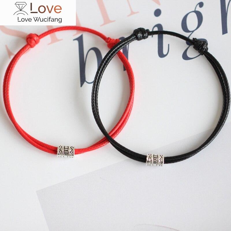 1 /2pcs Adjustable Black Red Leather Rope Bracelet Couple Jewelry Handmade Braided Charm Bracelet Women Men Thread Jewelry Gift