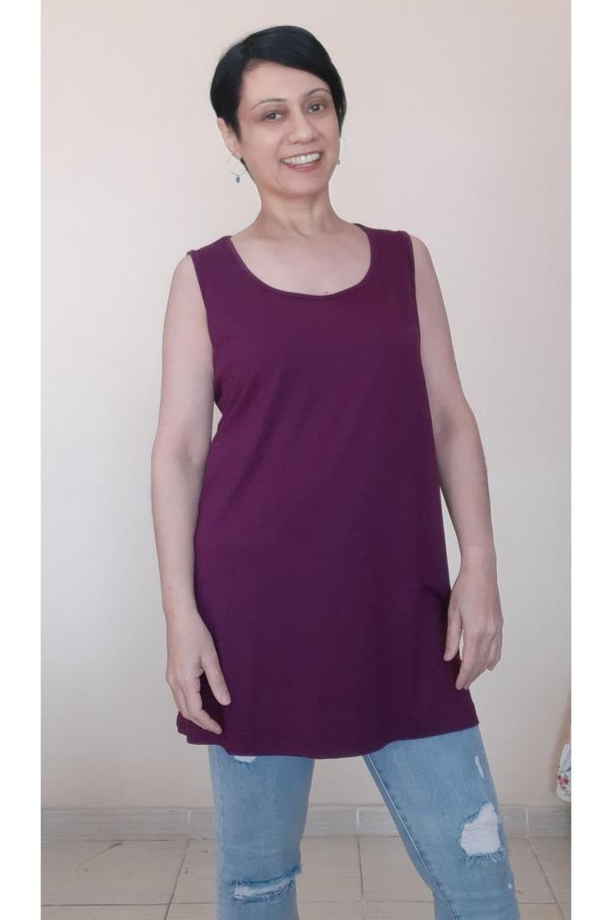 Женская стильная футболка большого размера, сливовая футболка с толстым ремешком из чесаного хлопка и вискозы