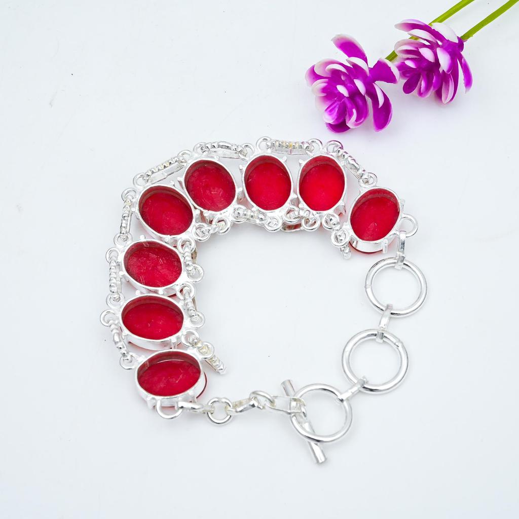 Ruby Jewelry, 925 Solid Sterling Silver Bracelet, Handmade Gemstone Jewelry Bracelet For Memorial Day