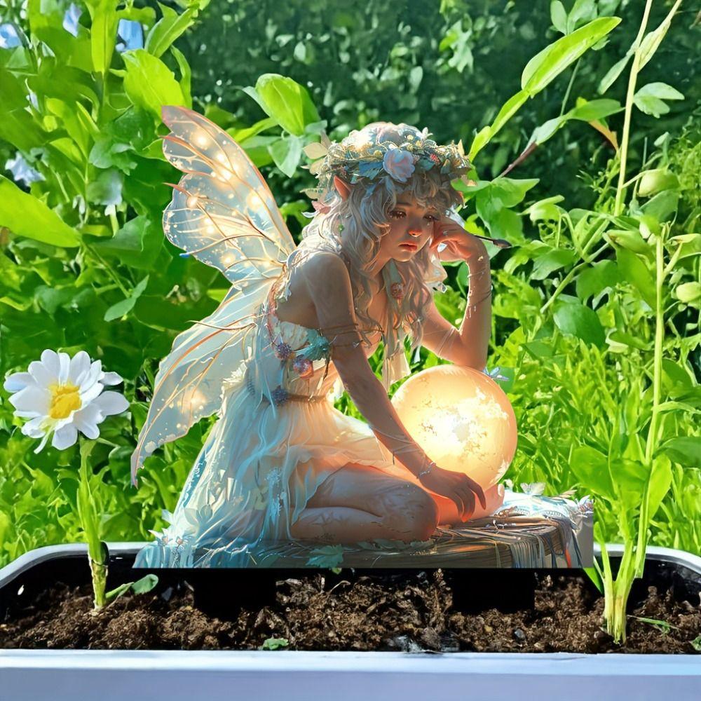 Catching Light Ball Design Fairy Mini Figurine Acrylic Garden Stake  Courtyard