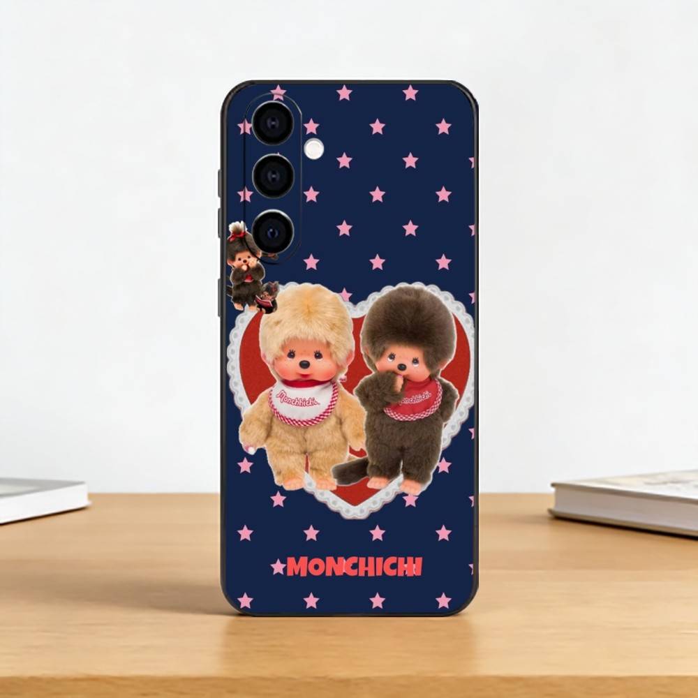 Cute M-Monchhichi Phone Case For Samsung Galaxy A73,A72,A71,A70,A53,A52,A51,Soft Silicone Black Cover