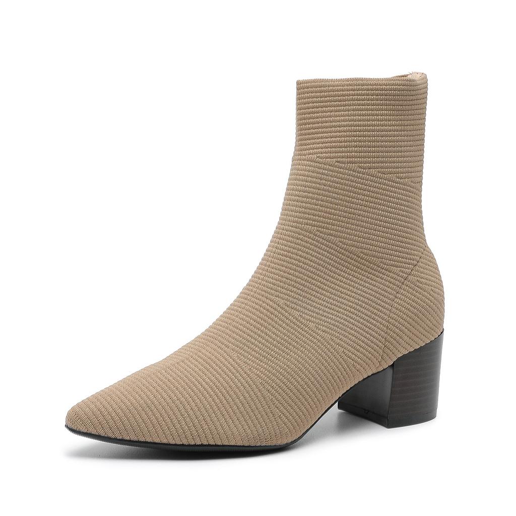 Женские остроносые ботильоны-носки на низком толстом блочном каблуке, эластичные короткие ботильоны, удобные женские трикотажные ботинки «Челси»