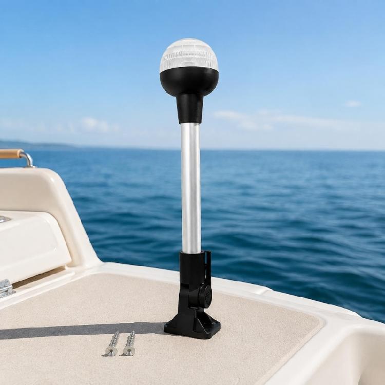 Support Post Rear Light for Yacht Pontoons, 12 Inch Marine Navigation Lamp with Clear Ribbed Lens, 12V LED Details, and Screw Hardware Included