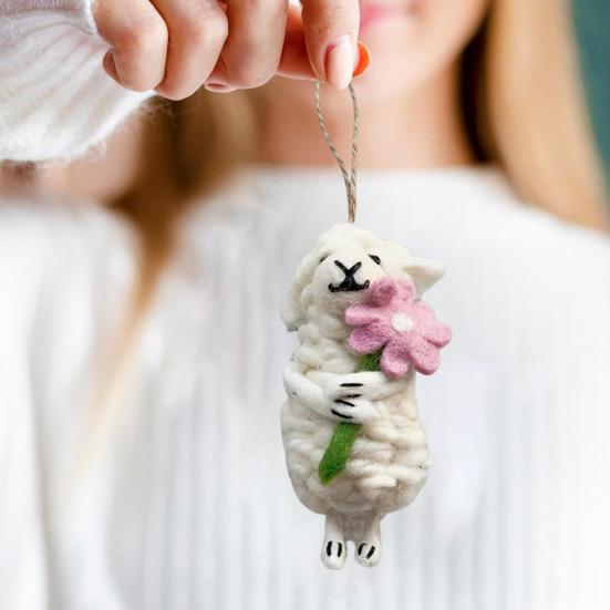 Украшение в виде войлочной овцы, украшение ручной работы в виде овцы, пушистая кудрявая овца, подвесное украшение для рождественской елки, сумка, брелок