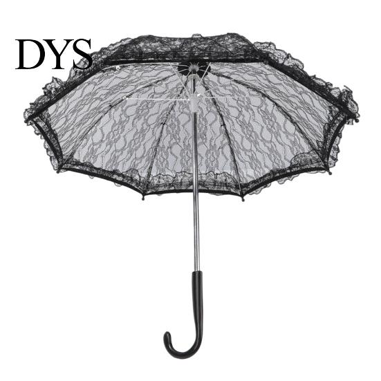 Fashionable Daily Travel Parasol Vintage Gothic Lace Umbrella, Black Bridal for Halloween Elegant Hollow Embroidery Umbrella Witch Cosplay,